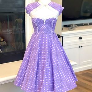 💜 Hell Bunny Purple Polka Dot Dress M